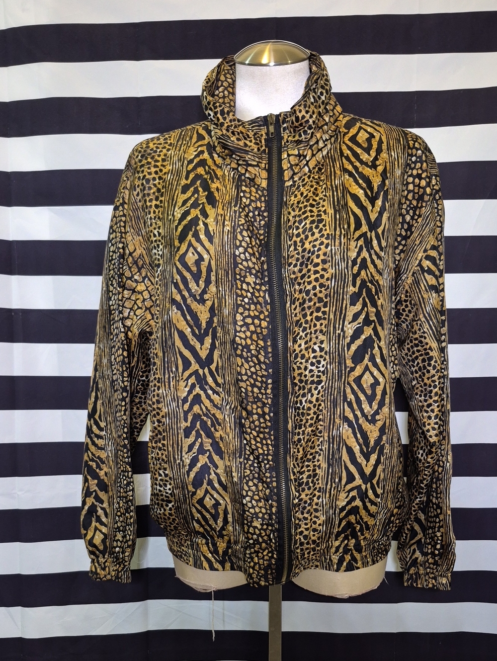 Vintage SILK Animal Print Zip-Up Bomber Jacket in Black & Gold